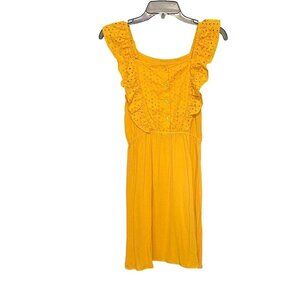 New Love Fire Girls' Large Yellow Eyelet Lace Ruffle Gauzy Dress